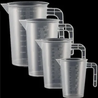 4 Stück Messbecher Kunststoff Set Mit Griff Gramm Skala 50ml+100ml+250ml+500ml, Hitzebeständig Präzisions Messbecher für Waschmittel, Küche, Labor, die Autopflege Skala Lebensmittelecht Transparent