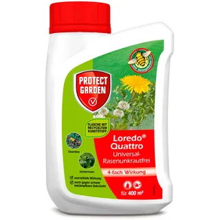 PROTECT GARDEN Universal-Rasenunkrautfrei Loredo Quattro Rasen-Unkrautvernichter gegen hartnäckige Unkräuter mit 4-fach Wirkung, 400 ml