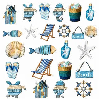 JOVYTH 24 Stück Maritime Deko Set – Holz Anker, Rettungsring, Möwe, Leuchtturm, Segelboot, Steuerrad, zum Aufhängen, für Kinderzimmer, Strandparty, Geschenk