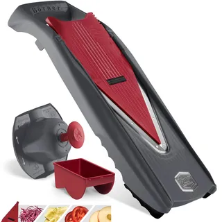 Boerner Pharma Börner Vital Gemüsehobel Basis Set Rot/Schwarz, mit Dressing Funktion, inkl. Mandoline, Fruchthalter, Marinierrolle, Einschub