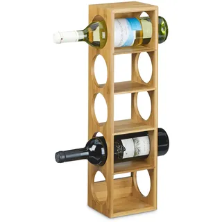 Relaxdays Weinregal Bambus HxBxT:53x14x12cm, Flaschenhalter 5 Fächer, Holzregal für Wein stapelbar, natur