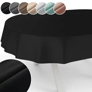 Tischdecke Mila Stoff abwaschbar Tischtuch Tafeldecke Jacquard Teflon beschichtet pflegeleicht Lotuseffekt schmutz- & wasserabweisend Uni Leinenoptik Oval 180x140cm Schnittkante Anthrazit