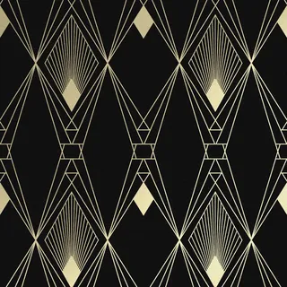 next Vliestapete Art Deco 1000x52cm , Schwarz, Goldfarben , Papier, Kunststoff , Grafikmuster , Rechteckig , 52x1000 cm , FSC Mix , Tapeten & Wandverkleidungen, Vliestapeten