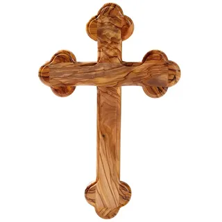 Kassis Geschenkartikel Olivenholz Kreuz Kruzifix Wandkreuz schlicht mit runden Kanten zum Aufhängen aus Bethlehem zur Firmung, Taufe, Kommunion (Ohne Gravur, 22,50 cm)