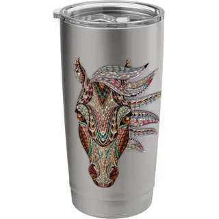 Pferd Tribal Abstrakte Kunst Indianer Geometrisches Pferd Doppelwandiger Edelstahl-Thermobecher