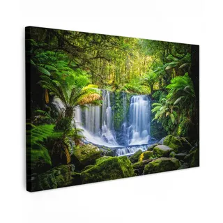 MuchoWow Leinwandbild Dschungel - Wasserfall - Australien - Pflanzen - Natur Groß 140x90 cm , Dunkelgrün , Textil , Rechteckig , 140x90 cm , FSC 100% , gerahmt , Bilder & Rahmen, Bilder, Leinwandbilder