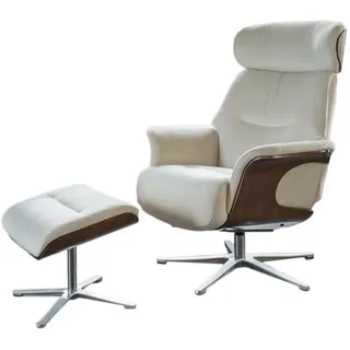 KAWOLA Relaxsessel Tosar Polyester 83 x 110 x 89 cm Cremeweiß mit Hocker