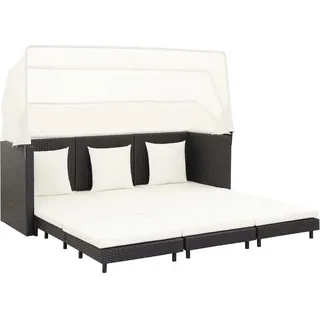 Ausziehbares 3-Sitzer-Schlafsofa mit Dach Poly Rattan Schwarz - Schwarz