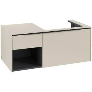 Villeroy & Boch Subway 3.0 Waschbeckenunterschrank, LED-Beleuchtung, 2 Auszüge, Waschbecken rechts, Regalelement unten links, 1001x422,5x516mm, C571L1VN, Farbe: Front/Korpus: Cashmere Grey, Griff: