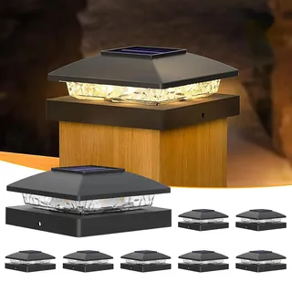 Gresonic 8 Stück Solar Pfostenkappe 10x10 Pfosten Patio Zaunpfahl,Pfostenleuchte Solar Warmweiß IP65 Wasserdicht Pfostenlampen für Zaunpfosten
