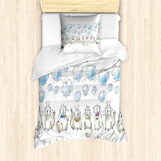 ABAKUHAUS Baby Mantele, Katzen sitzen mit Krägen, Milbensicher Allergiker geeignet mit Kissenbezügen, 135 cm x 200 cm - 80 x 80 cm, Baby Blue Dusk