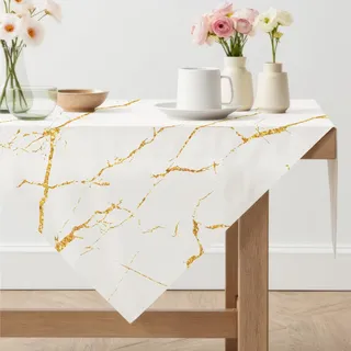 Arwllzz Tischdecke Weiß Modern Abwaschbar 80 x 80 cm Eckig Mitteldecke Tisch Leinen Optik Outdoor Marmor Schwarz Tischwäsche Tischdeko Vintage Landhausstil Tischtuch für Draußen Gartentisch
