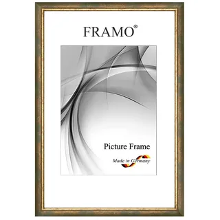 FRAMO Barock Bilderrahmen 50 x 75 cm aus Massivholz | Grün Gold | Farbe/Größe wählbar | Retro Vintage Antik Rahmen N°067