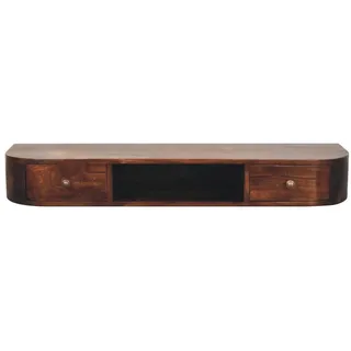 Artisan Furniture Konsolentisch Kastanien-Finish, 2 Schubladen, 1 offenes Regal, Dunkelbraun , Holz , Echtholz,Mangoholz , 30x15x110 cm , FSC 100% , Wohnzimmer, Wohnzimmertische, Konsolentische