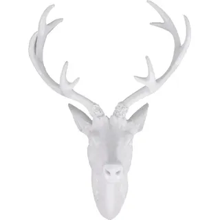 Hirschgeweih Hirschkopf Wanddeko Dekoration Wandschmuck Figur Geweih Weiß 20x30cm - Weiß