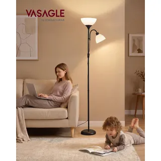 VASAGLE Deckenfluter Stehlampe mit Verstellbarer Leselampe 38,5 x 23,5 x 176 cm Schwarz - Schwarz