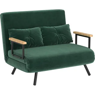 HOMCOM Schlafsofa 4 in 1 2 Sitzer Sofa mit Schlaffunktion, 183 x 98,5 cm Klappbar Schlafsessel mit 5-stufig Verstellbarer Rückenlehne, Armlehne, Lendenkissen Samtoptik für Wohnzimmer, Grün