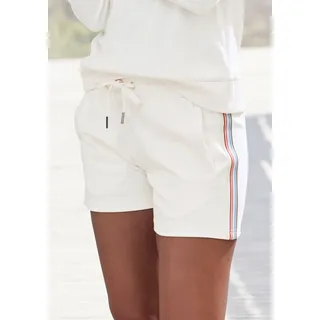 Shorts H.I.S, Damen, Gr. 48/50, N-Gr, beige (ecru), Interlock, Obermaterial: 60% Baumwolle, 40% Polyester, unifarben, Basic, bequem kurz, Hosen Shorts, mit seitlichen Streifen, Loungewear, Topseller