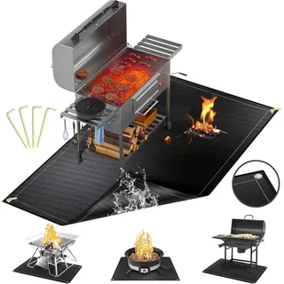 Boden Schutz feuerfeste Grillmatte 182 x 115 cm - faltbare Unterlage mit Löchern und Bodennägeln - wasser- und ölbeständig - Grill Boden Schutzmatte mit Grill - für offenes Grillen
