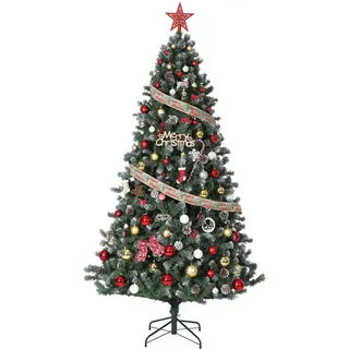 Künstlicher Weihnachtsbaum Mit Schnee-Effekt & LED-Beleuchtung 220 cm Weihnachtsbaum Mit Warmweißen Lichtern, Naturgetreuen Tannenzapfen, Einfach Montierbar Für Wohnzimmer Und Festliche Dekoration