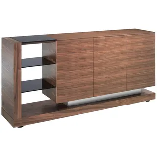 Angel Cerda Sideboard Sideboard Nussbaum, gebürsteter Stahl und schwarze Glasplatte 170/40/83 cm , Walnussfarben, Schwarz , Holz , 170x83x40 cm , Kleinmöbel, Kommoden, Sideboards