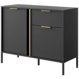 Ravio Sideboard Valdi D 103 cm Anthrazit / Gold - mit 2 Türen und 1 Schublade , Anthrazit, Gelb , Holzwerkstoff, Metall, Holz , Rechteckig , 103x81x39 cm , Kleinmöbel, Kommoden, Sideboards