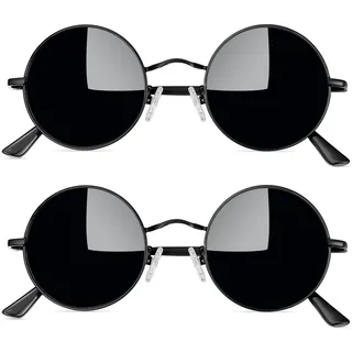 Joopin Runde Sonnenbrille Hippie Vintage Herren und Polarisierte Sonnenbrille Damen Rund UV400 2 Pack (Voll Schwarz und Voll Schwarz)