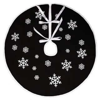 N&T NIETING Schwarz Weihnachtsbaum Rock Weiße Schneeflocke Gedruckt Sackleinen Weihnachtsbaumteppich Ornamente Dekoration für Weihnachten (30 Inches)
