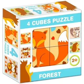 Puzzle-Mix mit Würfeln, 4 Teile - Waldtiere