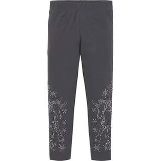 Leggings KIDSWORLD "Strass besezGLITZER PFERD", Mädchen, Gr. 104/110, N-Gr, grau (anthrazit), Jersey, Obermaterial: 95% Baumwolle, 5% Elasthan, unifarben, eng lang, Hosen Leggings, Mit Glitzer Pferd verziehrt, Topseller