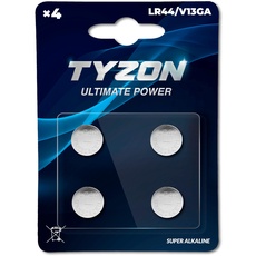 Tyzon LR44/V13GA Alkaline Batterien, 4 Stück - Hochleistungs-Knopfzellen für Spielzeug, Uhren & Taschenrechner