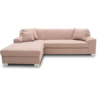 DOMO. collection Ecksofa Capri, Sofa in L-Form, Longchair links mit Schlaffunktion, Couch, Polsterecke, Eckcouch, Schlafsofa 239 x 152 x 75 cm (BxTxH), rosa