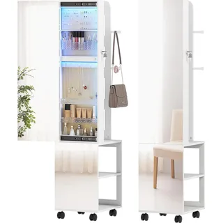 Schmuckschrank mit Spiegel - Standspiegel mit Schmuckaufbewahrung - Freistehend - Holz - Modernes Design - 37x40x165,5 cm - Beige