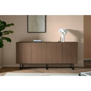 Home affaire Sideboard "Lund, moderner Schrank, Kommode mit Kufengestell" optisch dünner Oberboden, hochwertige Optik, ausreichend Stauraum, nussbaum