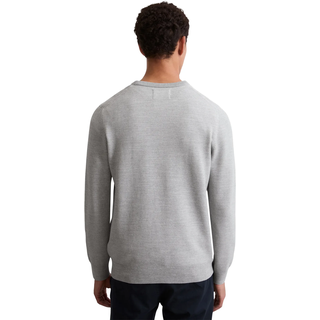 Rundhalspullover MARC O'POLO, Herren, Gr. M, grau (silber gray melange), Strick, Obermaterial: 100% Baumwolle, Rundhals, Bündchen, Pullover Rundhalspullover, in Piqué-Struktur