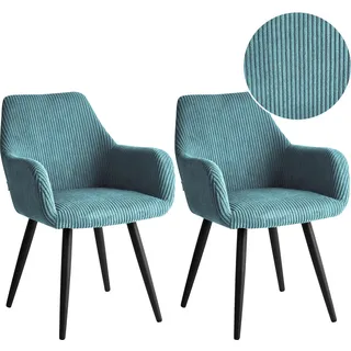 BELIANI Esszimmerstuhl 2er Set Türkis aus Cord Gepolstert mit Armlehnen Metallbeine Modernes Design Polsterstuhl für Esszimmer Küche - Blau