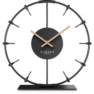 Cander Berlin Ilmera Tischuhr lautlos 18 cm Metall Holzzeiger ohne Tickgeräusche modern schwarz Wohnzimmer Küche Vintage