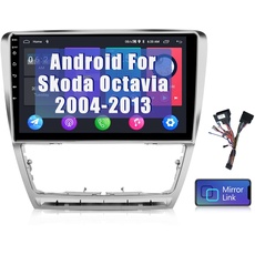 Podofo Android Autoradio Navi für Skoda Octavia 2004-2013, 10" Touchscreen GPS WiFi Bluetooth FM RDS Radio HD Bildschirm Spiegel-Link USB Auto Stereo Player für Skoda +Canbus (Silber)