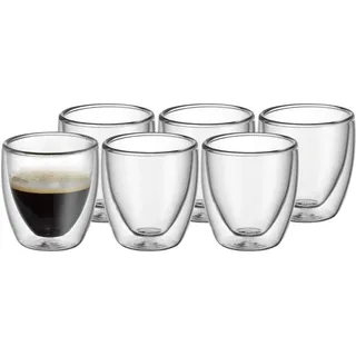 WMF Kult Espressotassen Glas Set 6-teilig, doppelwandige Gläser 80ml, Schwebeeffekt, Thermogläser, hitzebeständiges Espresso Glas