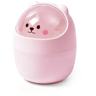 HERCHR Mini-Mülleimer Für Die Arbeitsplatte, Niedlicher Desktop-Mülleimer Mit Deckel, Papierkorb in Cartoon-Tierform, Kleiner Kunststoff-Mülleimer Für Die Büroküche(Rosa)