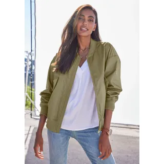 Blouson FRENCH CONNECTION, Damen, Gr. XS (32/34), grün (khaki), Web, Obermaterial: 100% Polyester. Futter: 85% Polyester, 15% Baumwolle. Ärmelfutter: 100% Polyester, unifarben, lässig geschnitten hüftlang, Rippbündchen, Jacken Blouson, mit College-Kragen