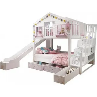 360Home schönes Haus Etagenbett mit Rutsche, Stufen und Stauräumen 1200x1900mmStufen mit Stauraum+Zwei Schubladen+Rutsche mit Stauraum