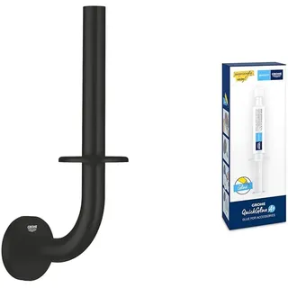 GROHE Start Cube - Reservepapierhalter- Set (Material: Metall, inkl. QuickGlue A1: Klebeset für einen Klebepunkt, verdeckte Befestigung), matt schwarz, 411862430