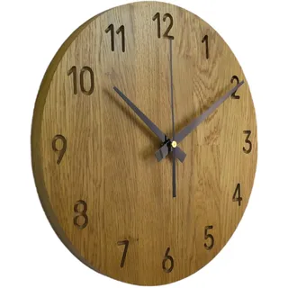 SENTOP Wanduhr für die Wand MAS002 aus Echtem Eichenholz, Runde, Eiche - Honigfarbe,40x40x2 cm, 1800 g