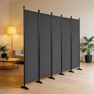 UISEBRT Trennwand Raumteiler innen 5 Teilig 400 x 180 cm,Paravent Outdoor wetterfest stabil mit Heringen & Abspannleinen,Raumtrenner Spanische Wand sichtschutz Balkon Garten,Dunkelgrau