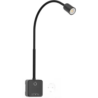 PRINCEWAY LED Steckdosenlampe Dimmbar, Strahler Wandlampe Leselampe Wand Innen Schwarz mit Stecker für Schlafzimmer Wohnzimmer, 3er Farbtemperatur, 50° Lichtwinkel, USB Ausgangs Ladefunktion
