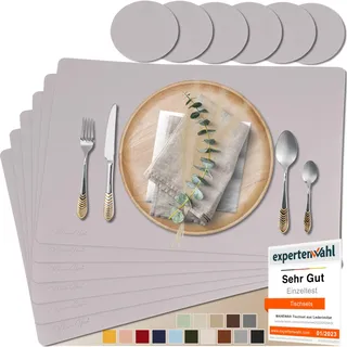 Mahewa®️ 6er Set Premium Tischset aus Leder-Imitat - Kunstleder Platzset abwaschbar und wasserdicht - Platzdeckchen Telleruntersetzer in Lederoptik (Eckig, Taupe)