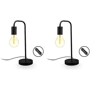 B.K.Licht - Nachttischlampe mit Kabelschalter, E27 Fassung, Vintage, Tischlampe, Lampe, Schreibtischlampe, Tischleuchte, Bürolampe, Leselampe, Leselicht, Retro, Leseleuchte, 13x38 cm, Schwarz