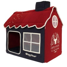 Happy-House Villa Winter Kollektion (S) Rot/Blau, Haus und Hundebett oder Katzenbett, 52 x 36 x49 cm zusammenklappbar, Weihnachten Haustier