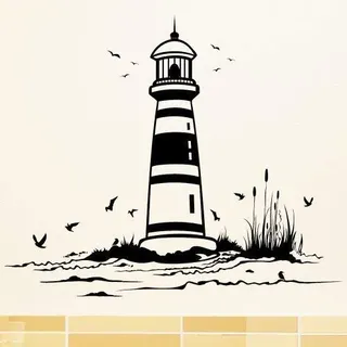 Wandtattoo Loft Wandaufkleber Leuchtturm maritimer Wandaufkleber Schilf Möwen / 30 Farben / 4 Größen